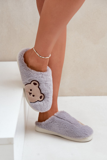 Chaussons Féminin avec un manteau de fourrure Avec l ours couleur grise Fiorinella