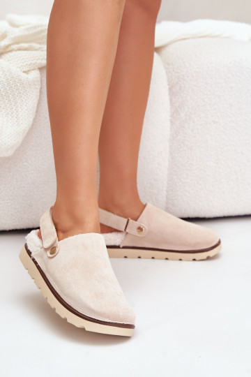 Chaussons Féminin avec une plateforme réchauffer avec de la fourrure à l intérieur Typu Baranek beige Sanilora 2