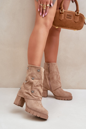 Décoré Bottes Z DANSyÀiniętą CholeÀką avec des talons beige Esadora