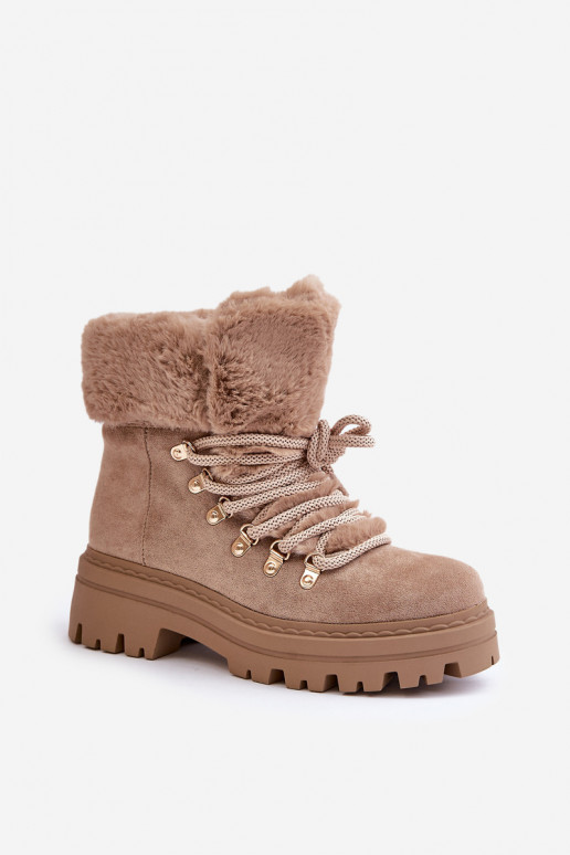 avec des lacets chaussures Féminin avec un manteau de fourrure beige Vaminia