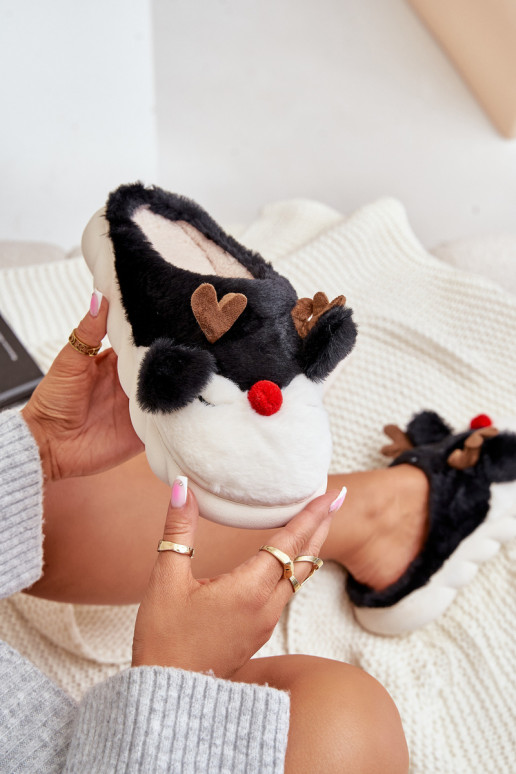 avec un manteau de fourrure Chaussons Féminin Avec un thème Renne couleur noire DANSistira