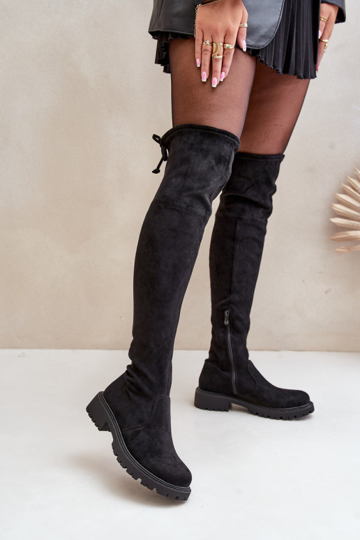 bottes au-dessus du genou avec des talons larges Z en daim écologiqueu couleur noire Arkelia bottes au-dessus du genou avec des talons larges Z en daim écologiqueu couleur noire Arkelia