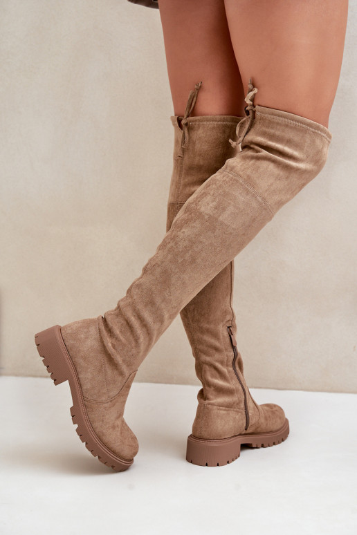 bottes au-dessus du genou avec des talons larges Z en daim écologiqueu beige Arkelia