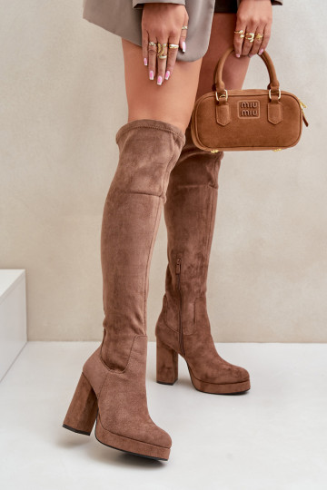bottes avec des talons et plateforme avec une botte au-dessus du genou en daim écologiqueoÀe beige Zistaria 2