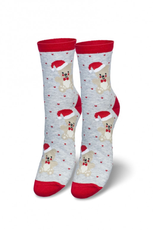Chaussettes de Noël pour femmes Nounours Dans la couverture le père Noëla couleur grise Chaussettes de Noël pour femmes Nounours Dans la couverture le père Noëla couleur grise
