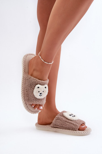 Chaussons pour femmes avec ours en peluche en marron Lavetire