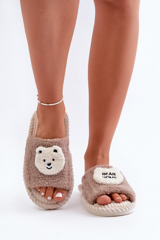 Chaussons pour femmes avec ours en peluche en marron Lavetire Chaussons pour femmes avec ours en peluche en marron Lavetire