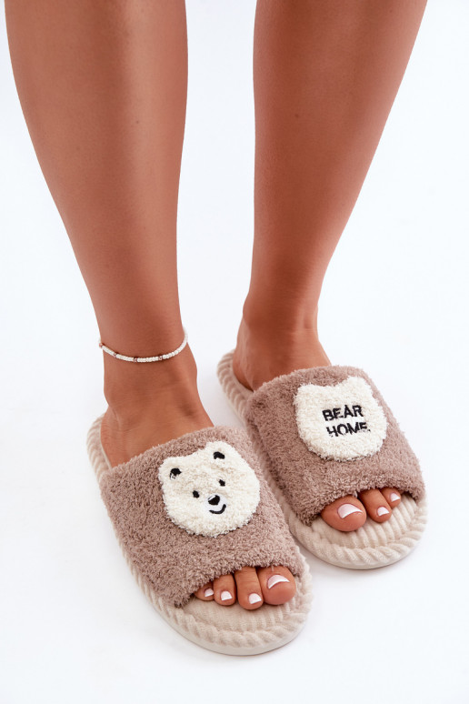 Chaussons pour femmes avec ours en peluche en marron Lavetire Chaussons pour femmes avec ours en peluche en marron Lavetire
