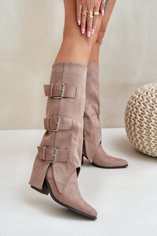 bottes avec des talons Z DANSyÀiniętą CholeÀką I avec bouclesmi beige Vamissa