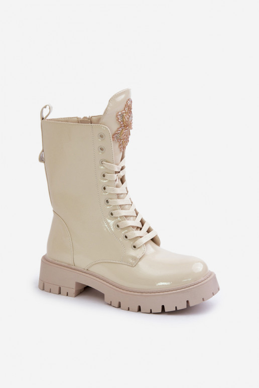 avec effet vernis réchauffer Bottines de travail avec des ornements beige Kelilea avec effet vernis réchauffer Bottines de travail avec des ornements beige Kelilea