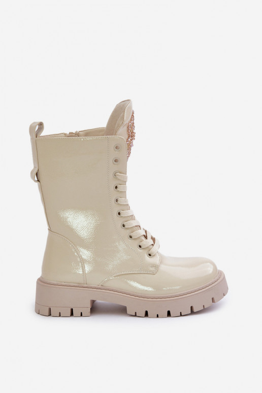 avec effet vernis réchauffer Bottines de travail avec des ornements beige Kelilea avec effet vernis réchauffer Bottines de travail avec des ornements beige Kelilea