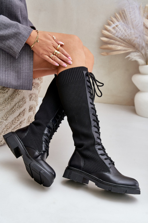 avec des lacets bottes Avec dessus flexible couleur noire Vamilena avec des lacets bottes Avec dessus flexible couleur noire Vamilena