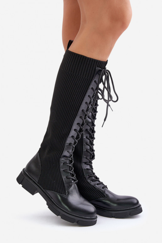 avec des lacets bottes Avec dessus flexible couleur noire Vamilena avec des lacets bottes Avec dessus flexible couleur noire Vamilena