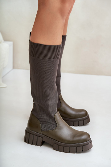 bottes Avec dessus flexible avec des talons larges couleur kaki Mesidra