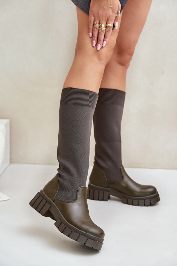 bottes Avec dessus flexible avec des talons larges couleur kaki Mesidra 2