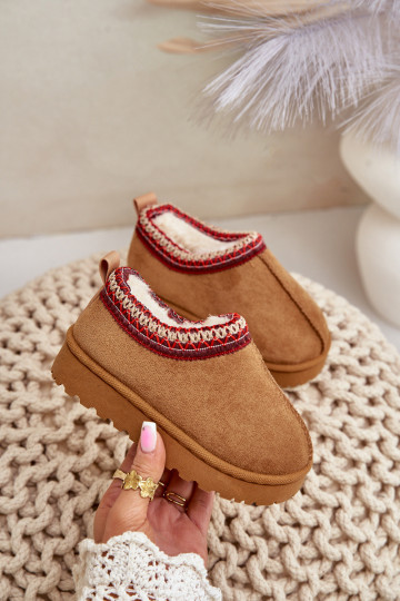 Bottes de neige pour enfants avec plateforme, isolées avec intérieur en fourrure en marron Vilabria