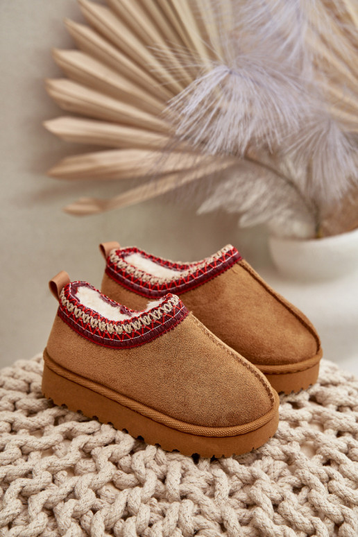 Bottes de neige pour enfants avec plateforme, isolées avec intérieur en fourrure en marron Vilabria