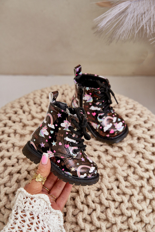 Chaussures chaudes pour enfants avec fermetures éclair Licornes couleur noire Tiptop Chaussures chaudes pour enfants avec fermetures éclair Licornes couleur noire Tiptop