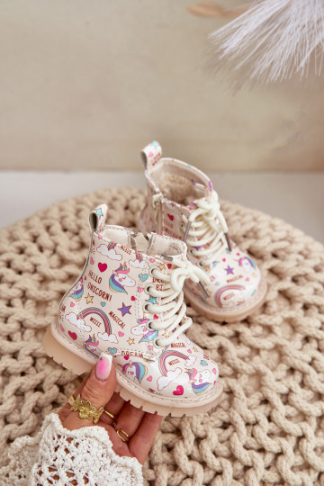 Chaussures chaudes pour enfants avec fermetures éclair Licornes beige Tiptop
