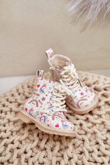 Chaussures chaudes pour enfants avec fermetures éclair Licornes beige Tiptop 2