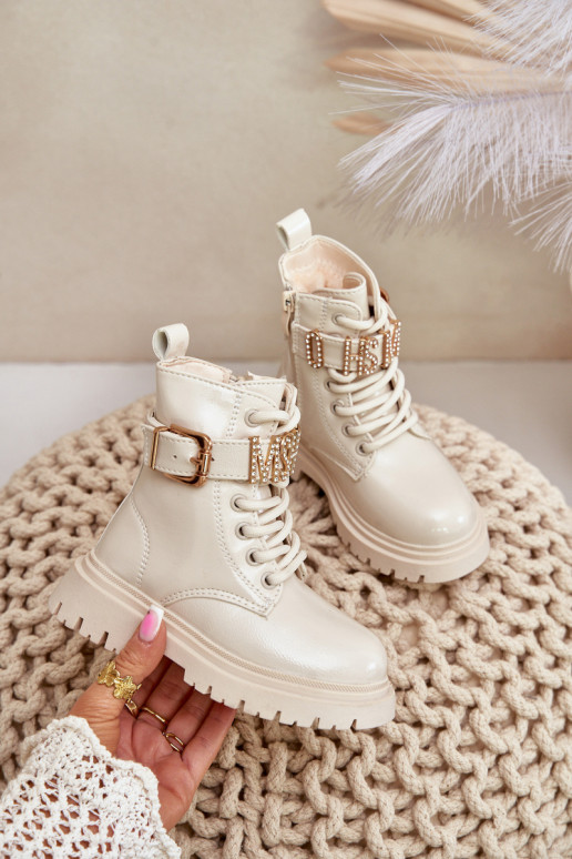Bottes Puéril avec effet vernis réchauffer avec des talons décorés beige Gilian Bottes Puéril avec effet vernis réchauffer avec des talons décorés beige Gilian