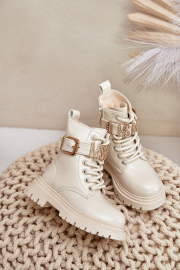 Bottes Puéril avec effet vernis réchauffer avec des talons décorés beige Gilian 2