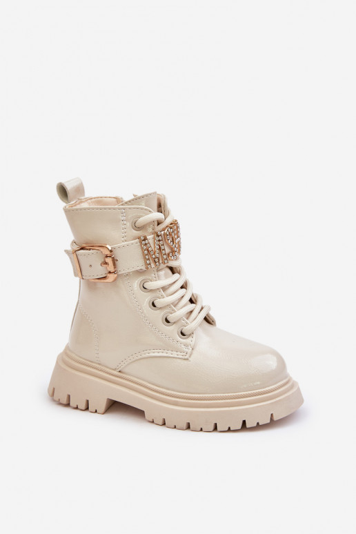 Bottes Puéril avec effet vernis réchauffer avec des talons décorés beige Gilian Bottes Puéril avec effet vernis réchauffer avec des talons décorés beige Gilian