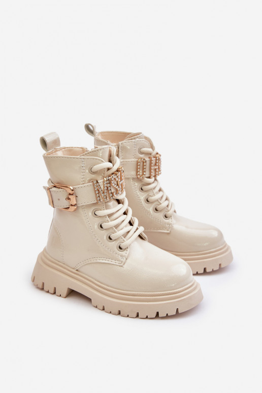 Bottes Puéril avec effet vernis réchauffer avec des talons décorés beige Gilian Bottes Puéril avec effet vernis réchauffer avec des talons décorés beige Gilian