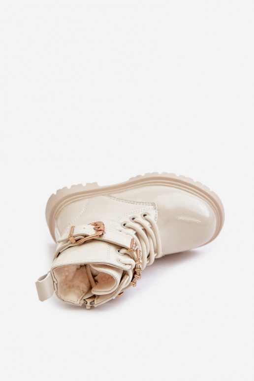 Bottes Puéril avec effet vernis réchauffer avec des talons décorés beige Gilian Bottes Puéril avec effet vernis réchauffer avec des talons décorés beige Gilian