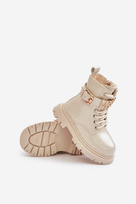 Bottes Puéril avec effet vernis réchauffer avec des talons décorés beige Gilian Bottes Puéril avec effet vernis réchauffer avec des talons décorés beige Gilian