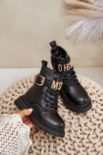 Bottes Puéril Eko Peau réchauffer avec des talons décorés couleur noire Gilian