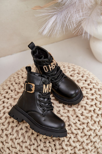 Bottes Puéril Eko Peau réchauffer avec des talons décorés couleur noire Gilian 2