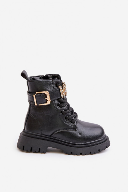 Bottes Puéril Eko Peau réchauffer avec des talons décorés couleur noire Gilian