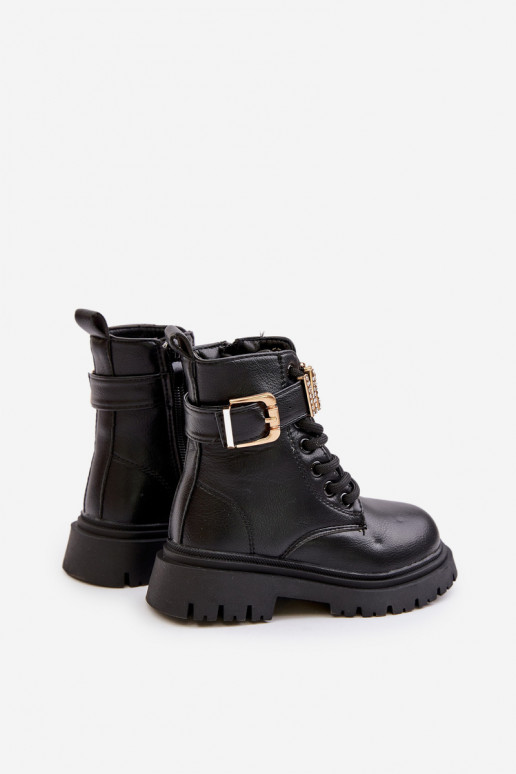 Bottes Puéril Eko Peau réchauffer avec des talons décorés couleur noire Gilian