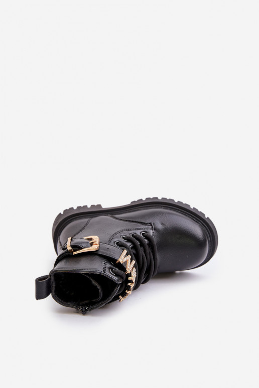 Bottes Puéril Eko Peau réchauffer avec des talons décorés couleur noire Gilian