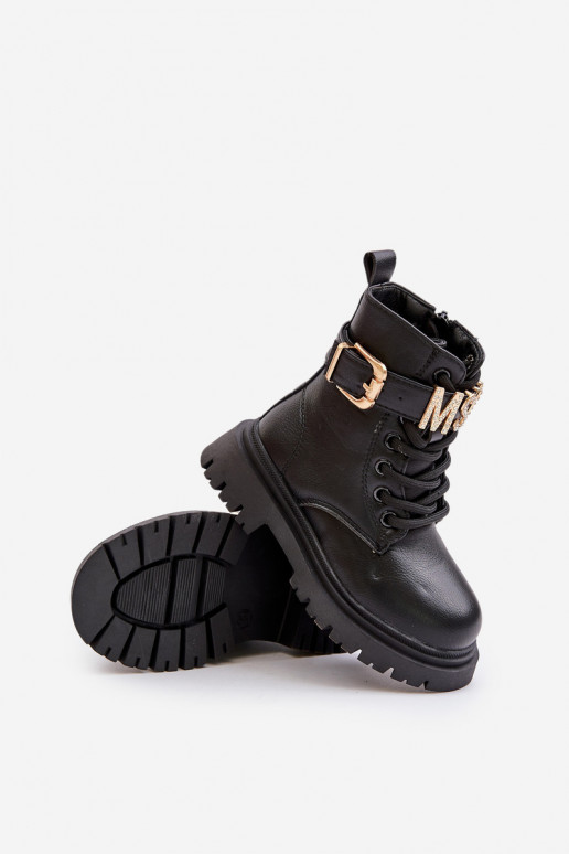 Bottes Puéril Eko Peau réchauffer avec des talons décorés couleur noire Gilian