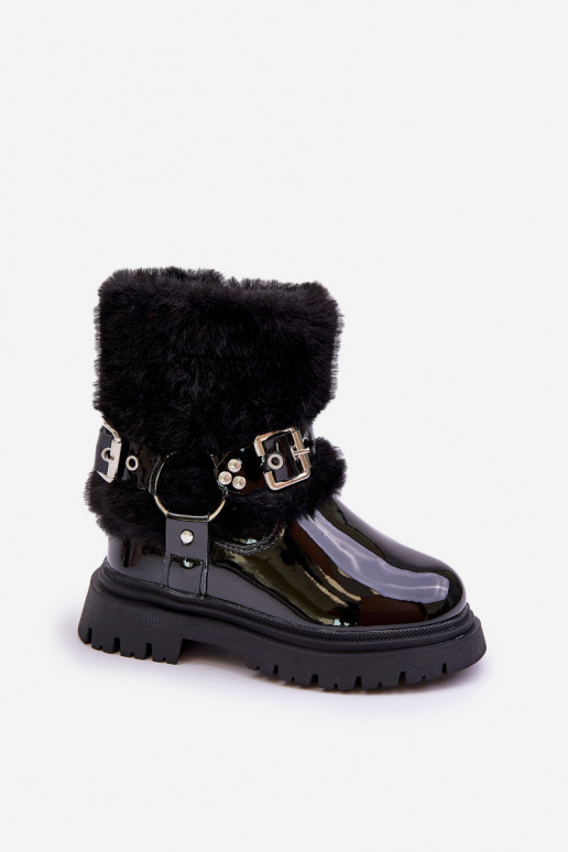 avec effet vernis Bottes Puéril avec un manteau de fourrure I avec bouclesmi couleur noire Cartemes avec effet vernis Bottes Puéril avec un manteau de fourrure I avec bouclesmi couleur noire Cartemes