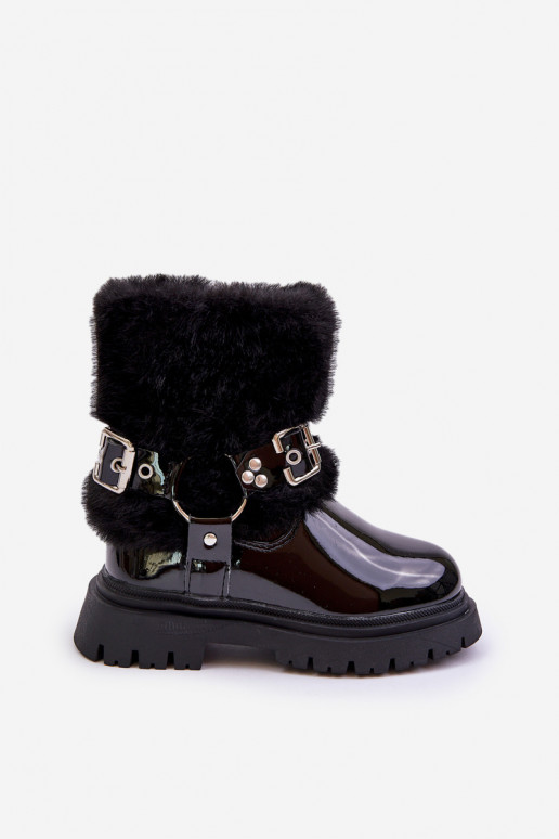 avec effet vernis Bottes Puéril avec un manteau de fourrure I avec bouclesmi couleur noire Cartemes avec effet vernis Bottes Puéril avec un manteau de fourrure I avec bouclesmi couleur noire Cartemes
