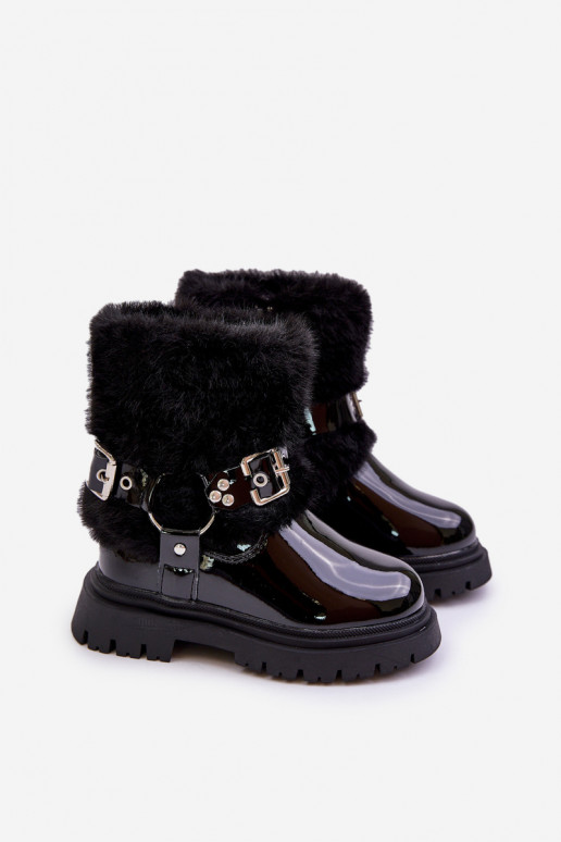 avec effet vernis Bottes Puéril avec un manteau de fourrure I avec bouclesmi couleur noire Cartemes avec effet vernis Bottes Puéril avec un manteau de fourrure I avec bouclesmi couleur noire Cartemes