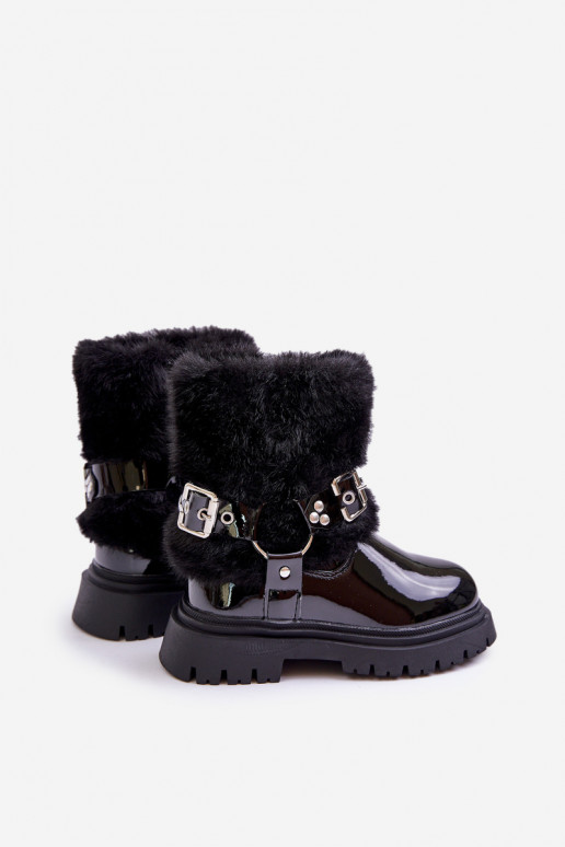 avec effet vernis Bottes Puéril avec un manteau de fourrure I avec bouclesmi couleur noire Cartemes avec effet vernis Bottes Puéril avec un manteau de fourrure I avec bouclesmi couleur noire Cartemes