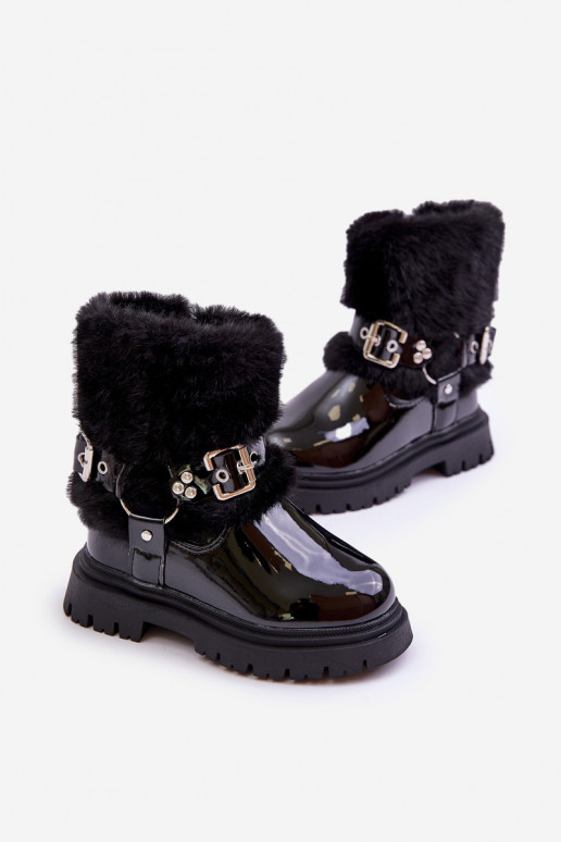 avec effet vernis Bottes Puéril avec un manteau de fourrure I avec bouclesmi couleur noire Cartemes avec effet vernis Bottes Puéril avec un manteau de fourrure I avec bouclesmi couleur noire Cartemes