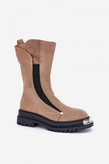 Bottines chauffantes en daim à talons larges couleur beige Palimra 2