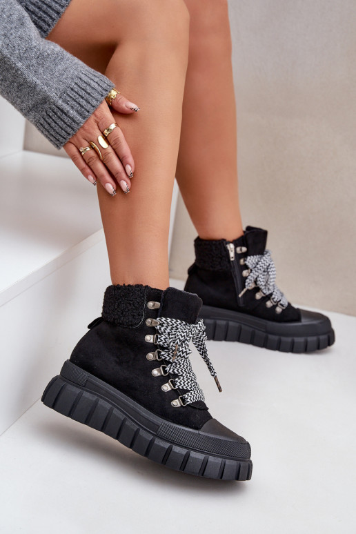 Bottines rembourrées pour femmes avec plateforme noire Alcyhen