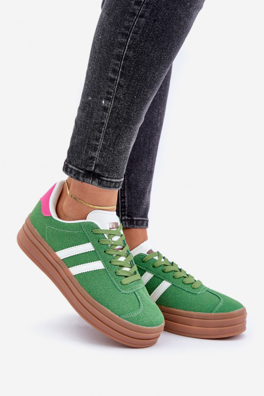 Chaussures modèle baskets Féminin avec une plateforme couleur verte Egelia