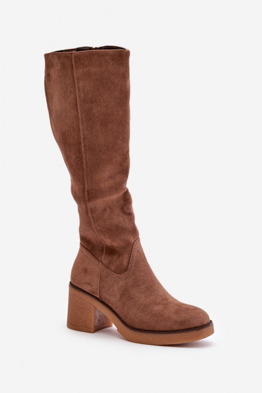 Bottes fourrées à talons en daim écologique de couleur marron Leamirael