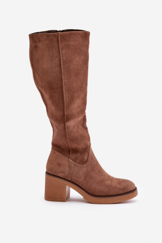 Bottes fourrées à talons en daim écologique de couleur marron Leamirael
