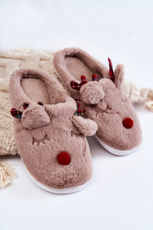 Mules femme Christmas avec fourrure et rennes, couleur sable Clarie
