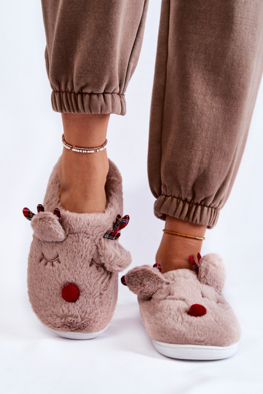 Mules femme Christmas avec fourrure et rennes, couleur sable Clarie