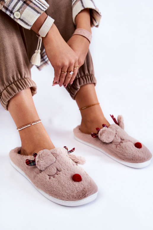Mules femme Christmas avec fourrure et rennes, couleur sable Clarie