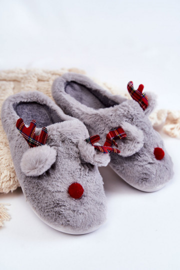 Féminin Noël avec un manteau de fourrure chaussons avec des cerfs couleur grise Clarie 2